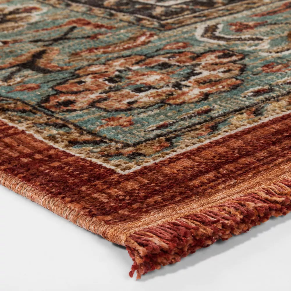 Floral Woven Accent Rug 7x10 Green/Red - Threshold