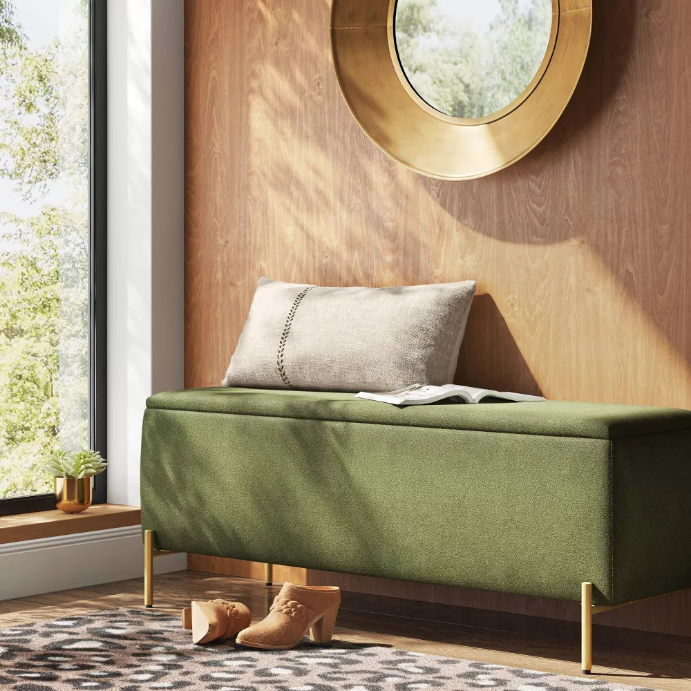 Ivy Upholstered Storage Bench Sage Green - Threshold