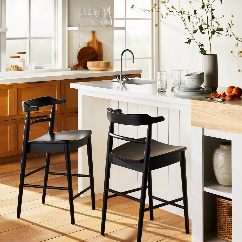 Kaysville Curved Back Wood Counter Height Barstool Black - Threshold designed with Studio McGee