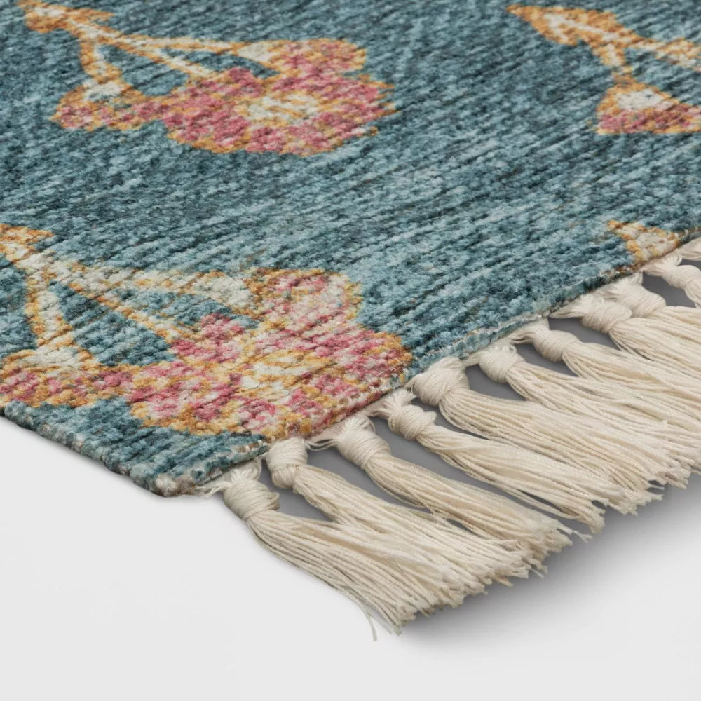 Floral Block Printed Blue Rug Blue 5x7 - Threshold™