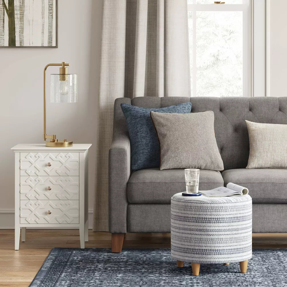 Round Woven Ottoman Blue/White - Threshold