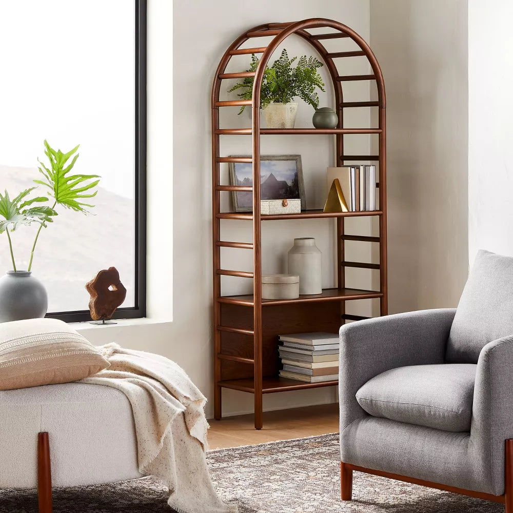 72" Holladay Curved Wooden Bookcase Brown - Threshold designed with Studio McGee