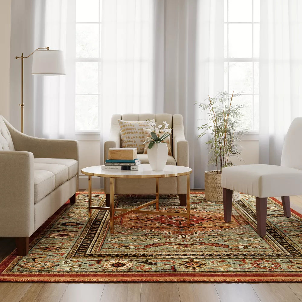 Floral Woven Accent Rug 7x10 Green/Red - Threshold