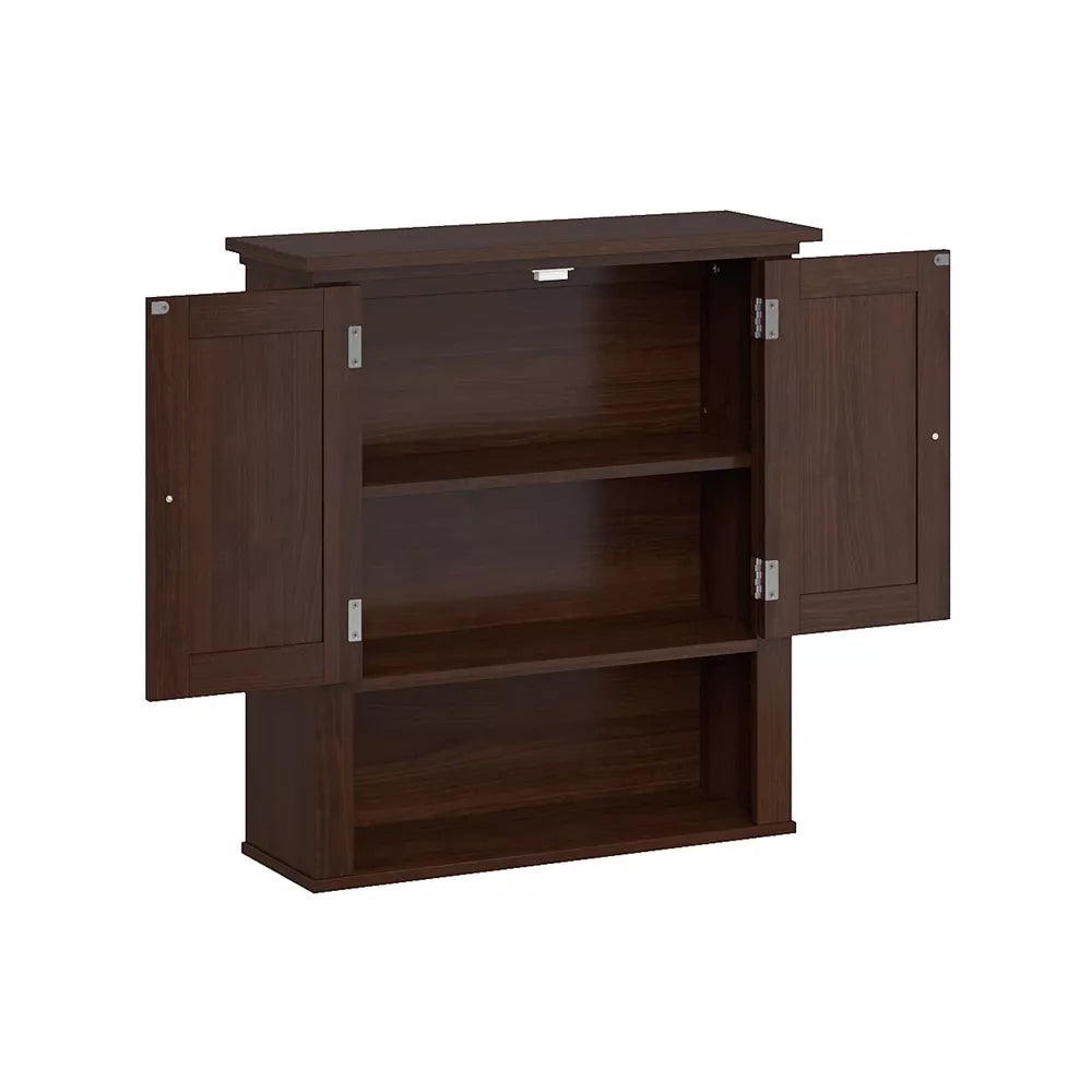 Hayward Two-Door Bathroom Storage Wall Cabinet Dark Woodgrain - RiverRidge Home