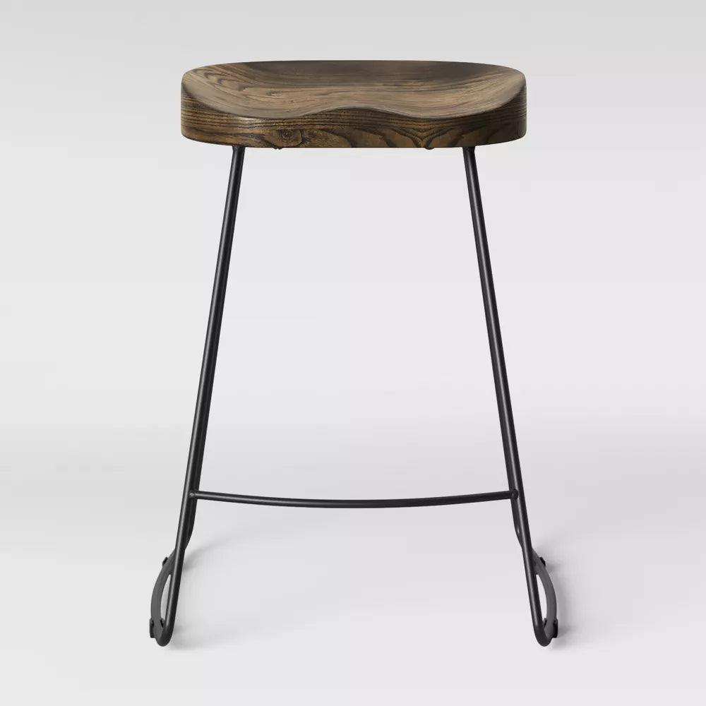 Hull Low Back Counter Height Barstool Wood/Metal Black - Threshold
