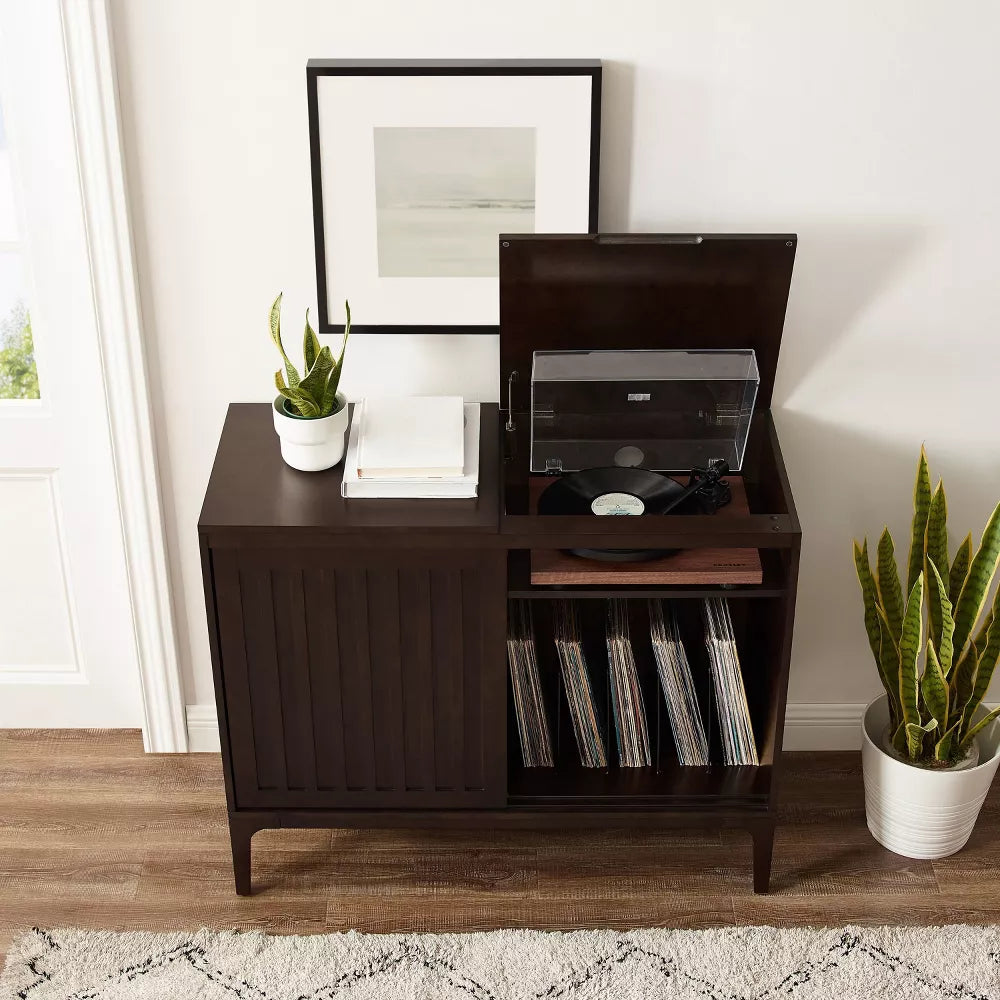 Asher Record Storage Media Console Dark Brown - Crosley