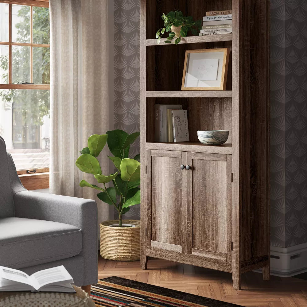 72" Carson 5 Shelf Bookcase with Doors Rustic - Threshold
