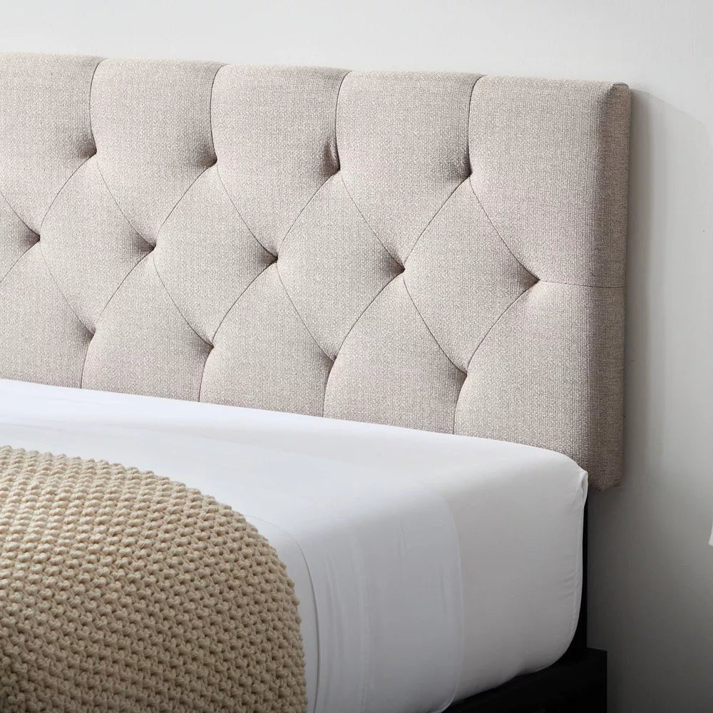 Full Emmie Adjustable Upholstered Headboard with Diamond Tufting Beige - Brookside Home