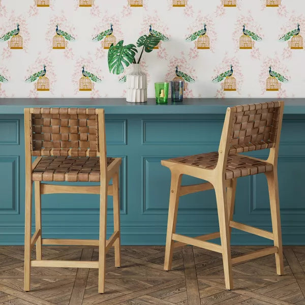Ceylon Woven Counter Height Barstool - Threshold™-Brown leather/Natural
