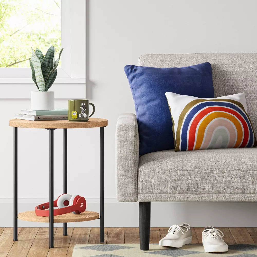 Wood and Metal Round End Table Natural - Room Essentials