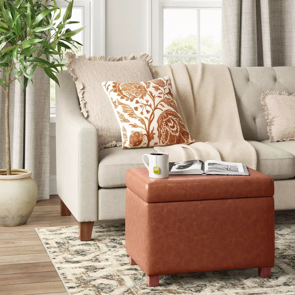 Essex Single Storage Ottoman Caramel Faux Leather - Threshold
