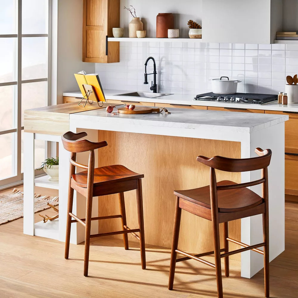 Kaysville Curved Back Wood Counter Height Barstool Walnut - Threshold designed with Studio McGee