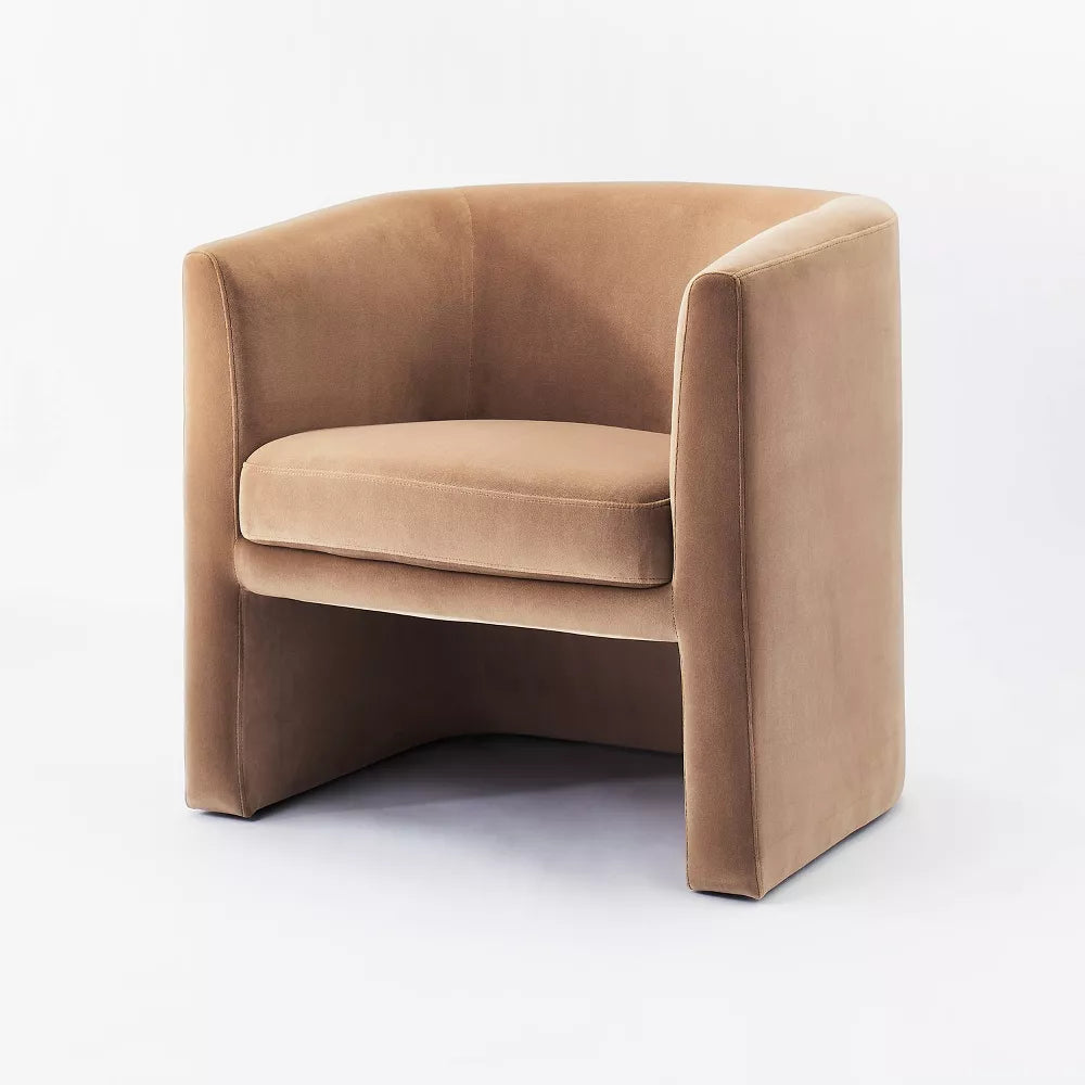 Vernon Light Brown Velvet Upholstered Barrel Accent Chair - Studio McGee