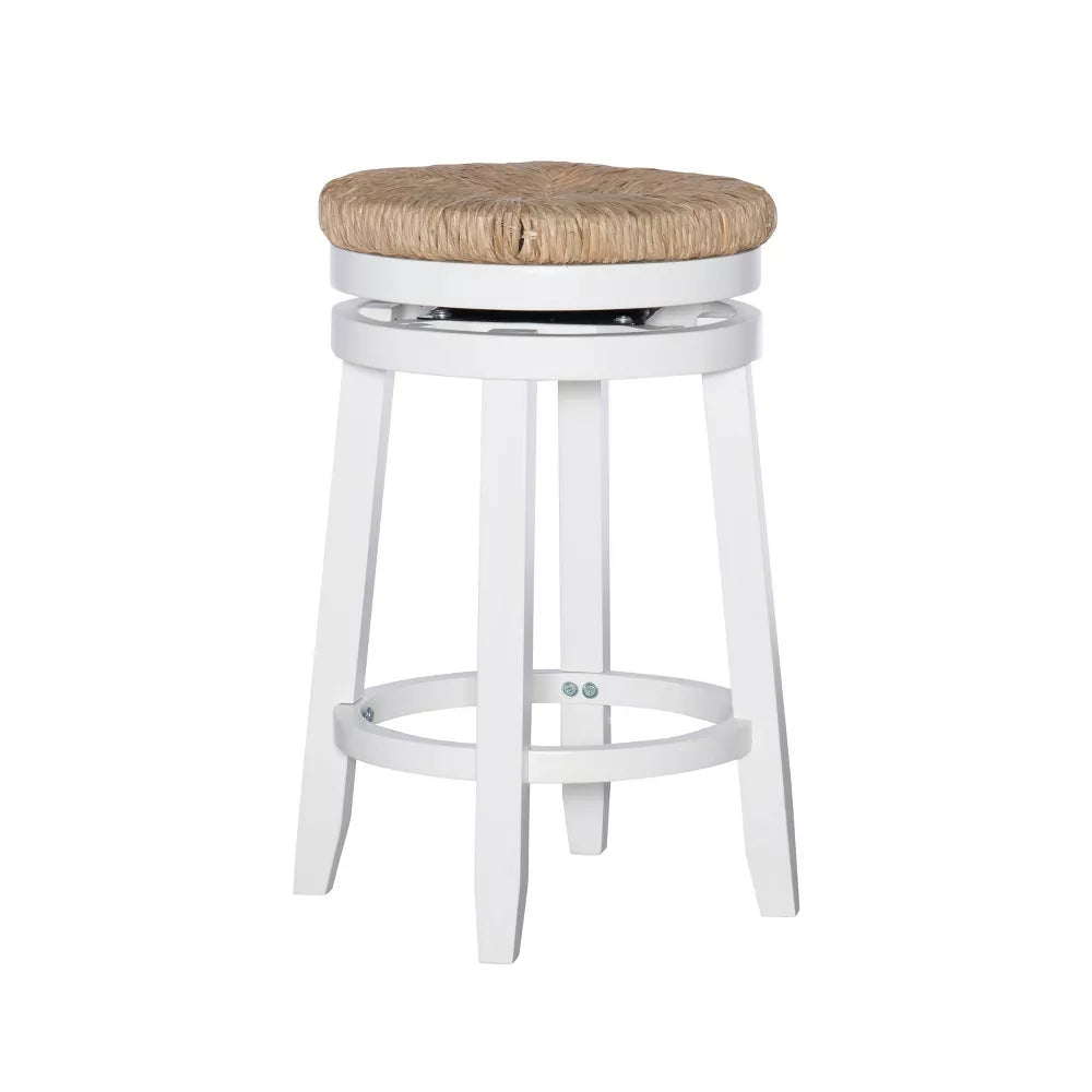 Noah Backless Swivel Counter Height Barstool 25.5" -Powell: Rubberwood Base, Jute Seat