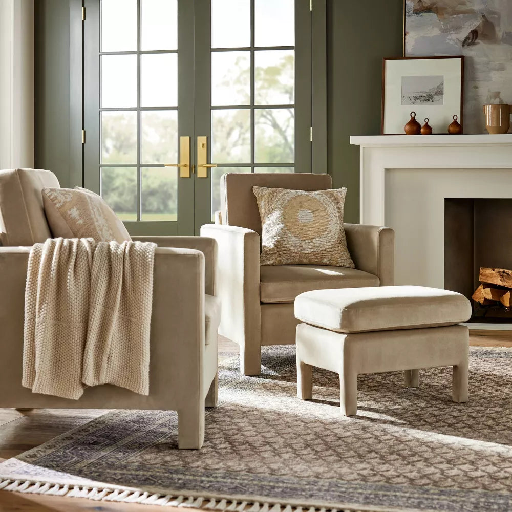 Bellfield Fully Upholstered Accent Chair Light Brown Velvet (KD) - Threshold designed with Studio McGee
