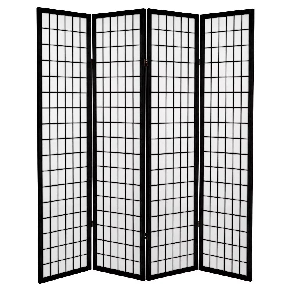 6ft. Tall Canvas Window Pane Room Divider -Black (4 panels)