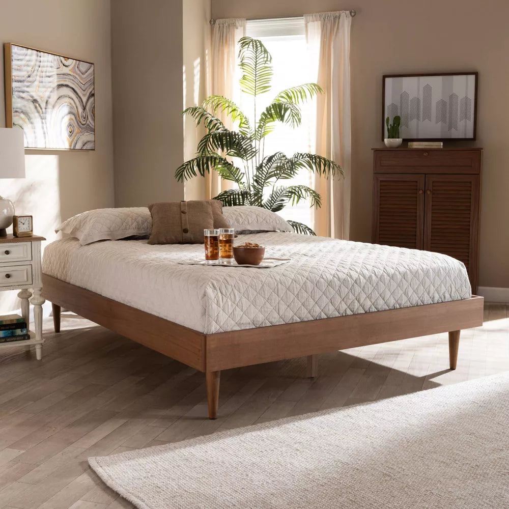 Rina Wood Bed Frame Ash Walnut - Baxton Studio