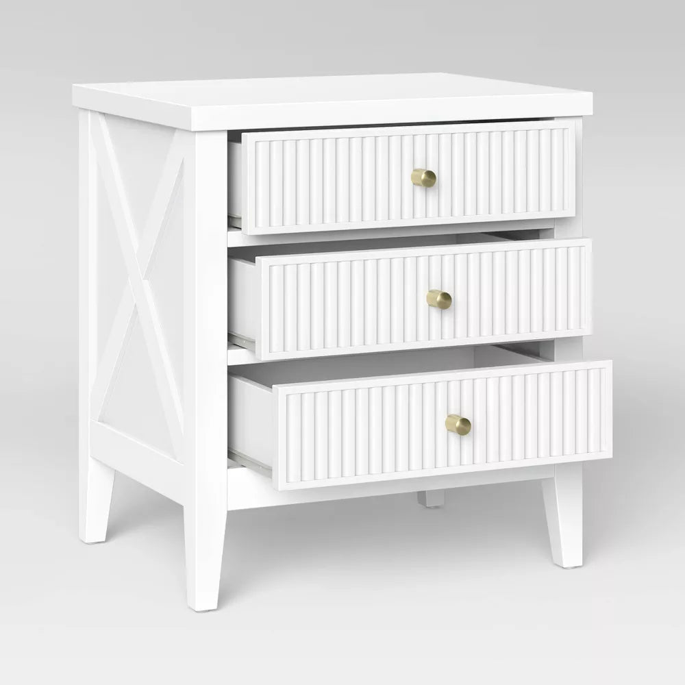 Wrentham Beadboard Farmhouse 3 Drawer Nightstand White - Threshold