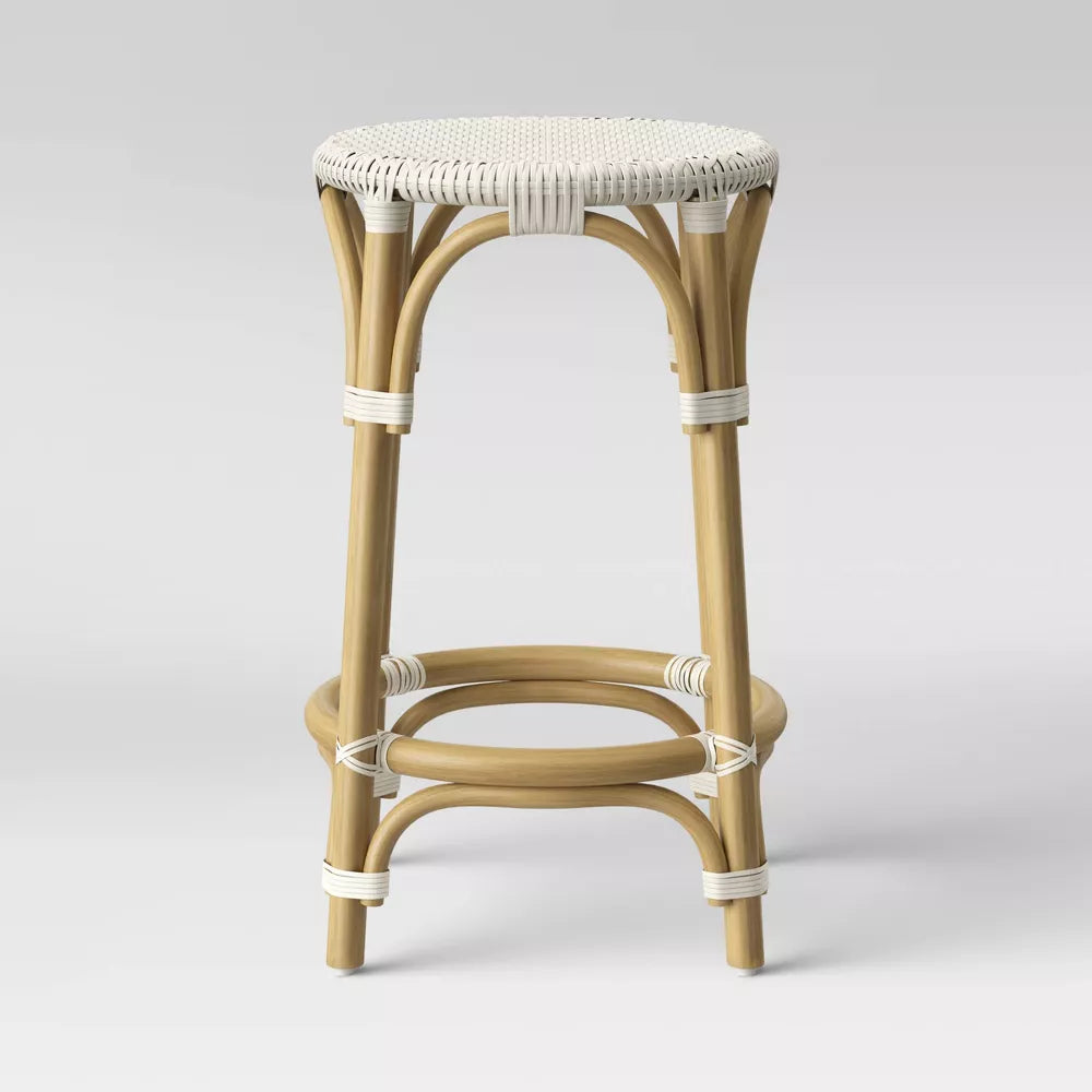 Perry Rattan Backless Woven Counter Height Barstool Cream -THreshold
