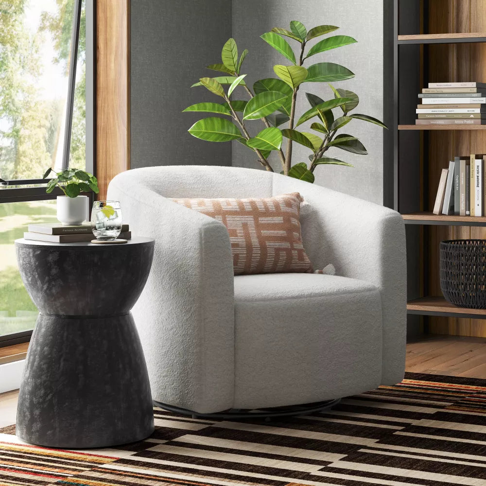 Aveline Large Scale Faux Shearling Swivel Chair Cream - Threshold