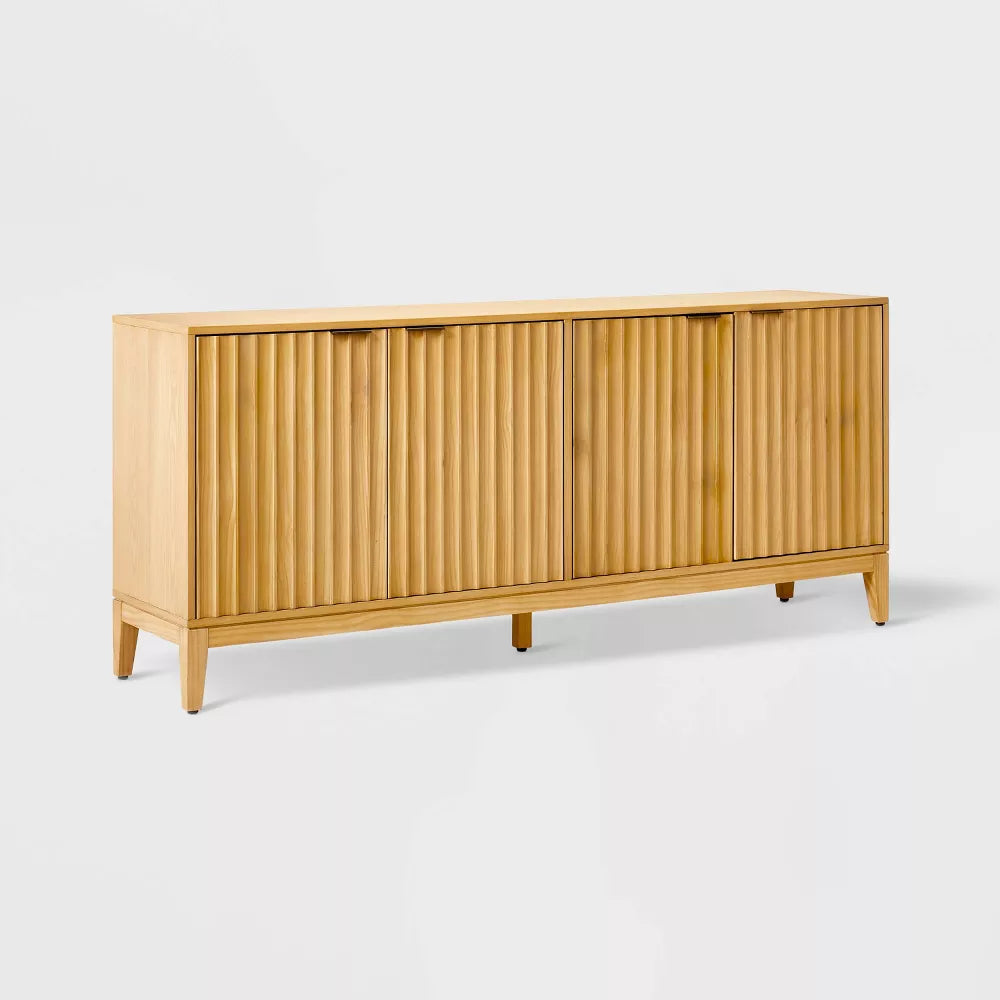 Thousand Oak Wood Scalloped TV Stand for TVs up to 70" Brown - Threshold designed with Studio McGee