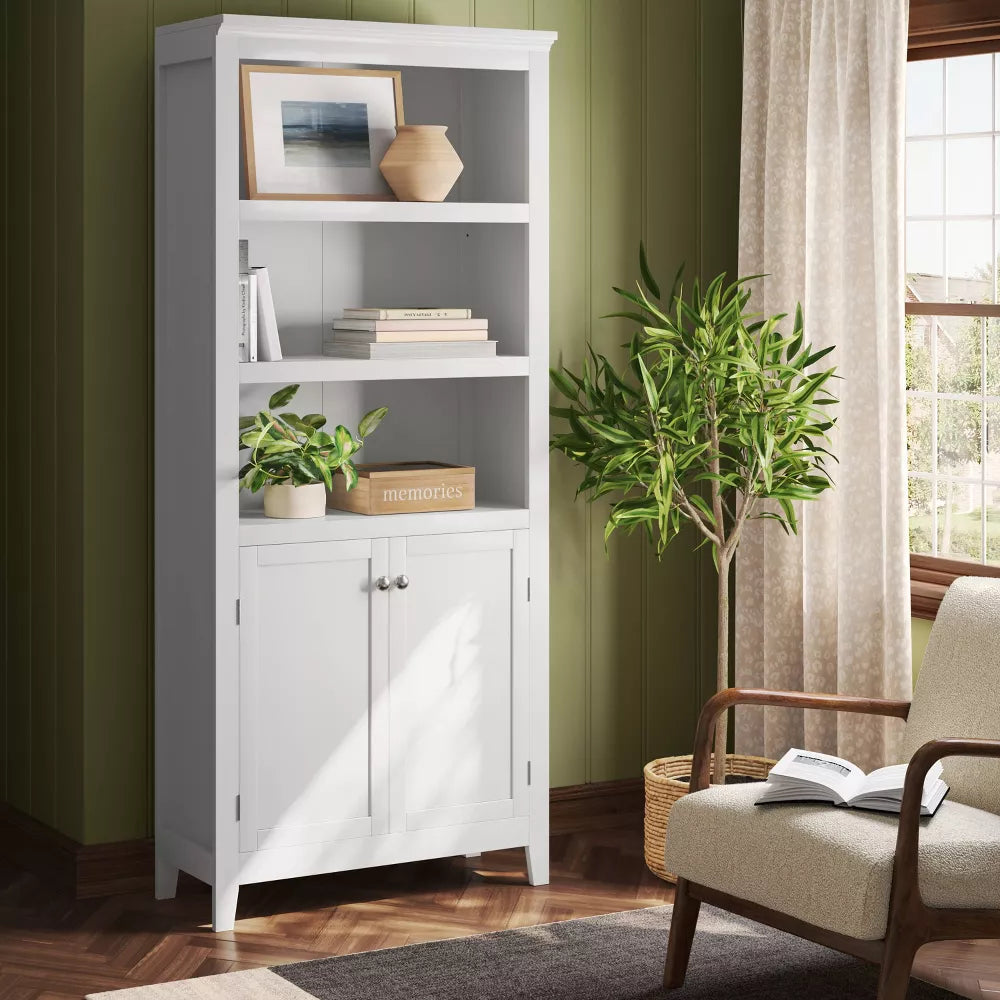 72" Carson 5 Shelf Bookcase with Doors White - Threshold