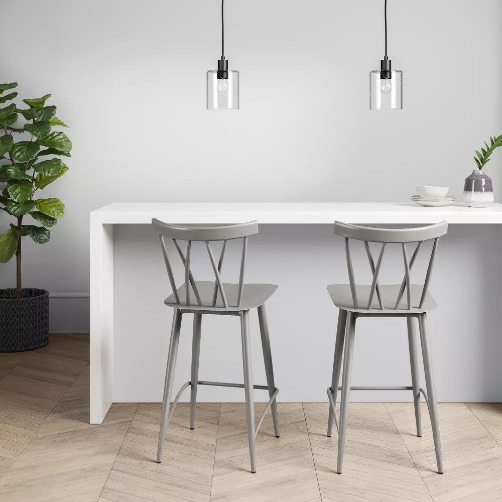 24" Ewing Modern Parsons Counter Height Barstool with Buttons Light Gray - Project 62