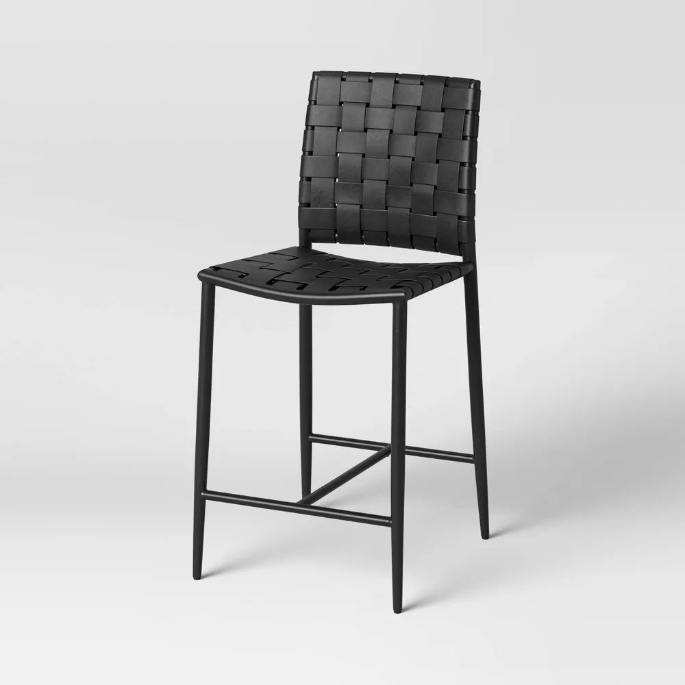 Wellfleet Woven Faux Leather Metal Base Counter Height Barstool - Threshold