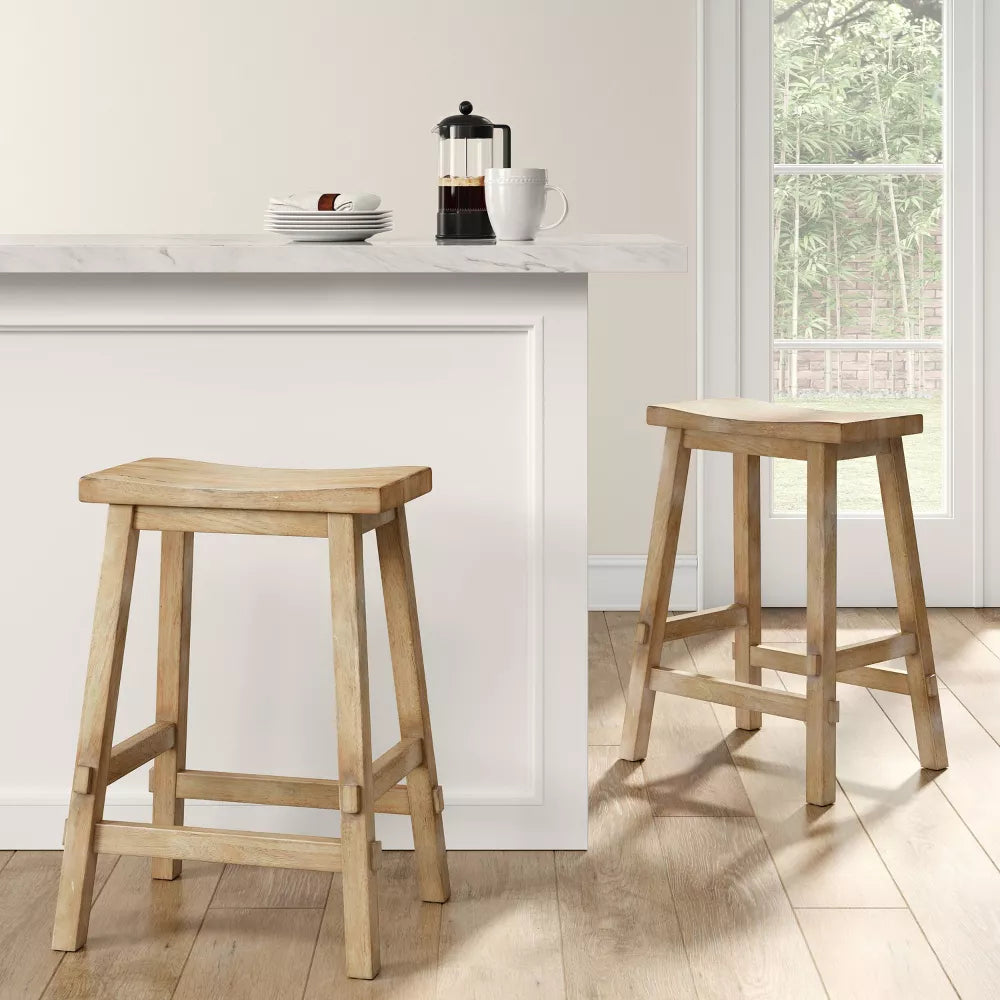 Halifax Farmhouse Wood Counter Height Barstool Natural Wood - Threshold
