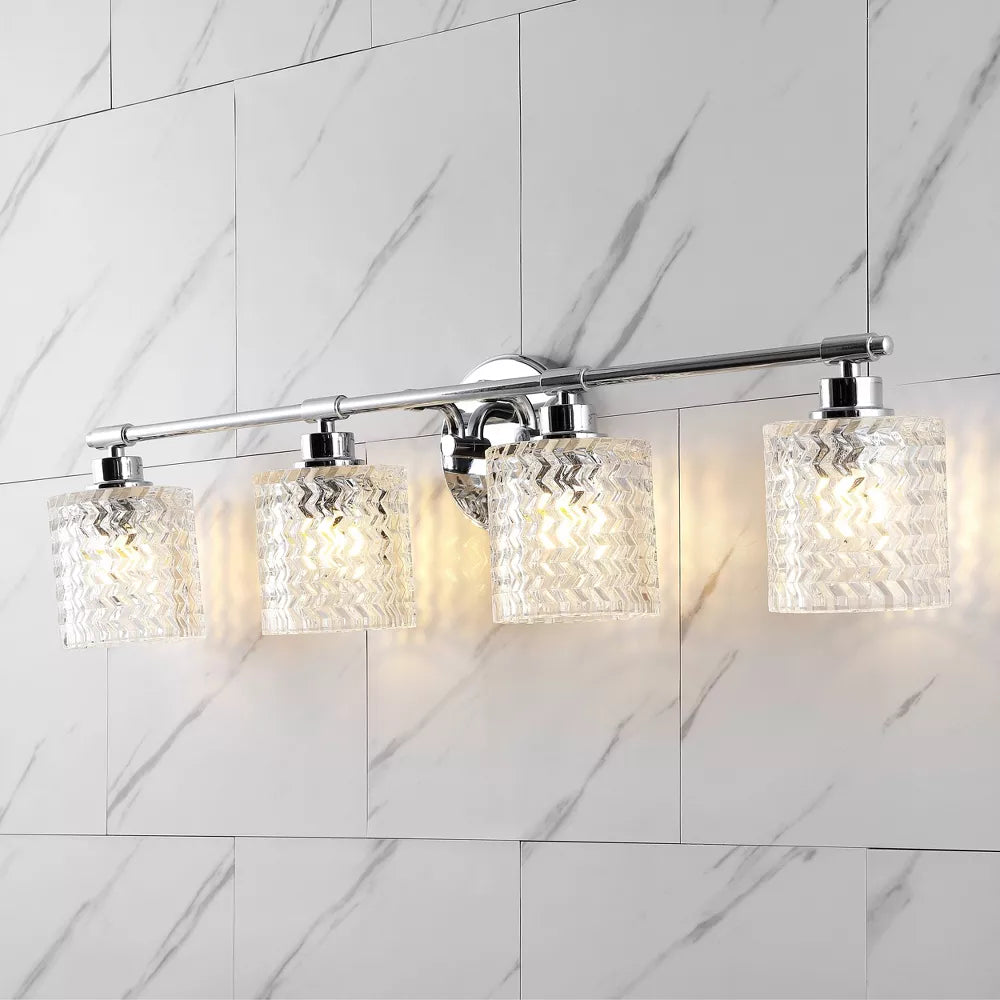 LED Iron/Chevron Pattern Glass Farmhouse Cottage Wall Light Chrome - JONATHAN Y