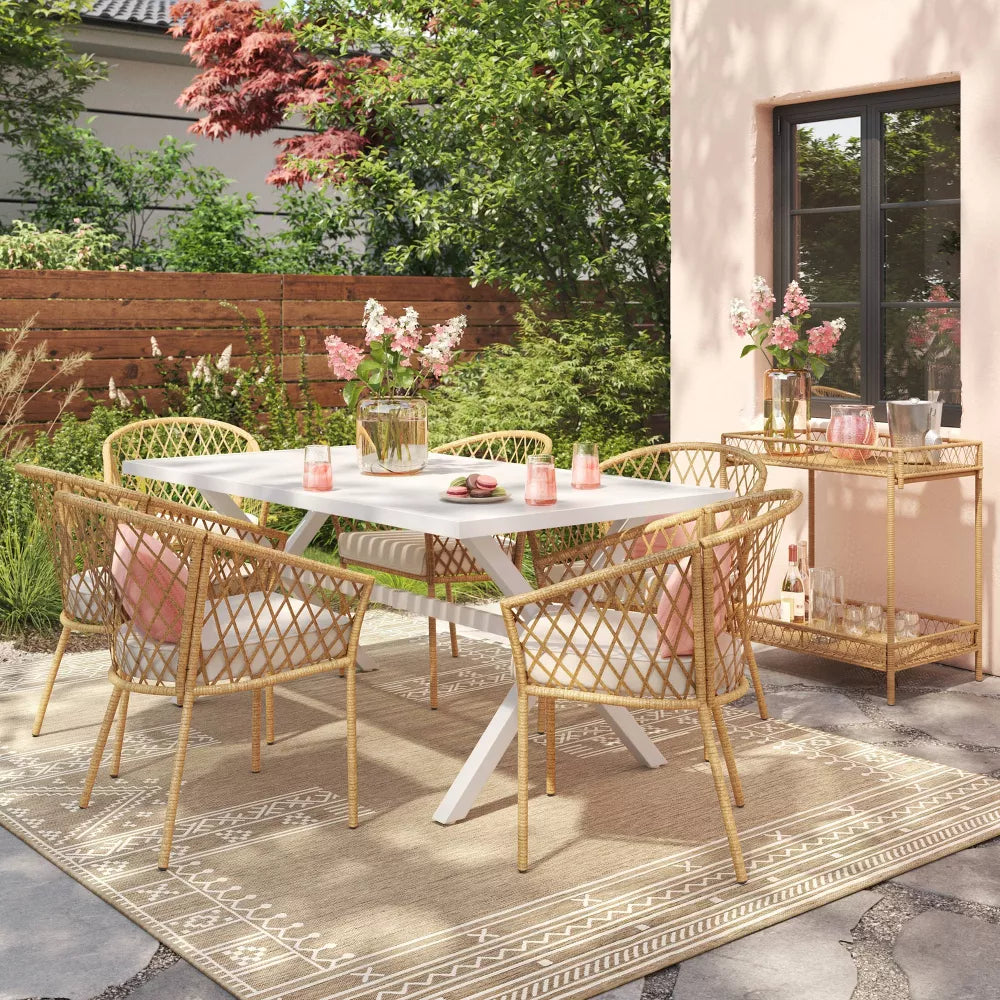Seabury Steel 6 Person Rectangle Patio Dining Table, Outdoor Furniture - White - Threshold