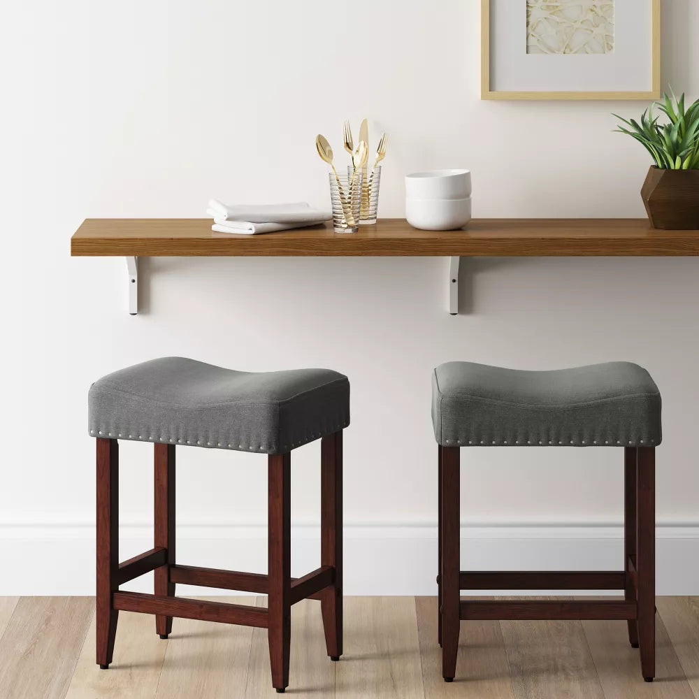24" Rumford Saddle Counter Height Barstool with Wood Leg - Threshold