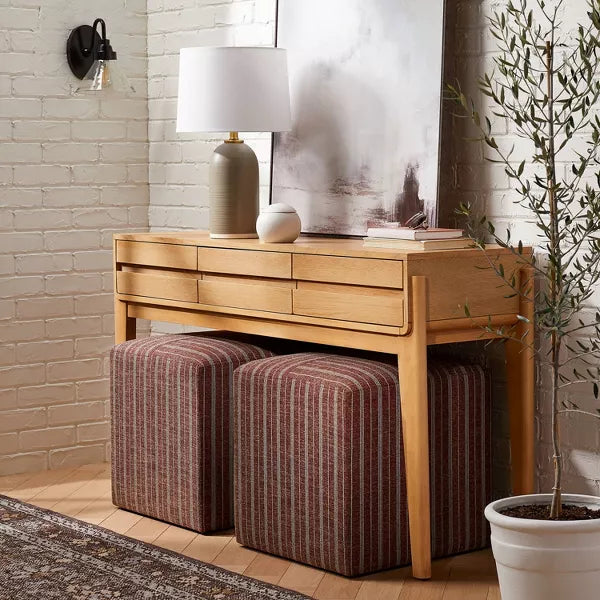 Lynwood Square Upholstered Cube - Threshold™ designed with Studio McGee- Burgundy Stripe