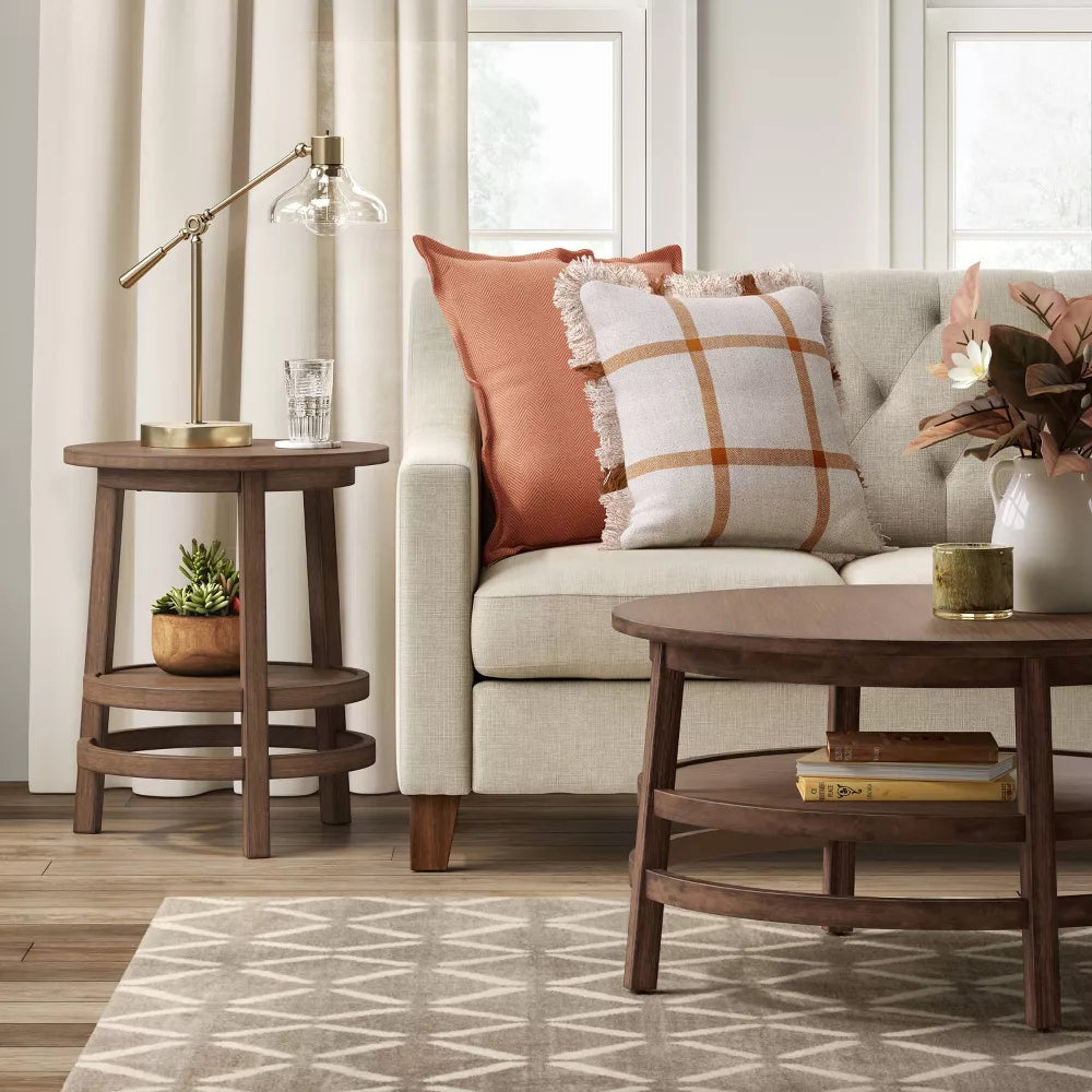 Porto Round Wood Coffee Table Bleached Wood - Threshold
