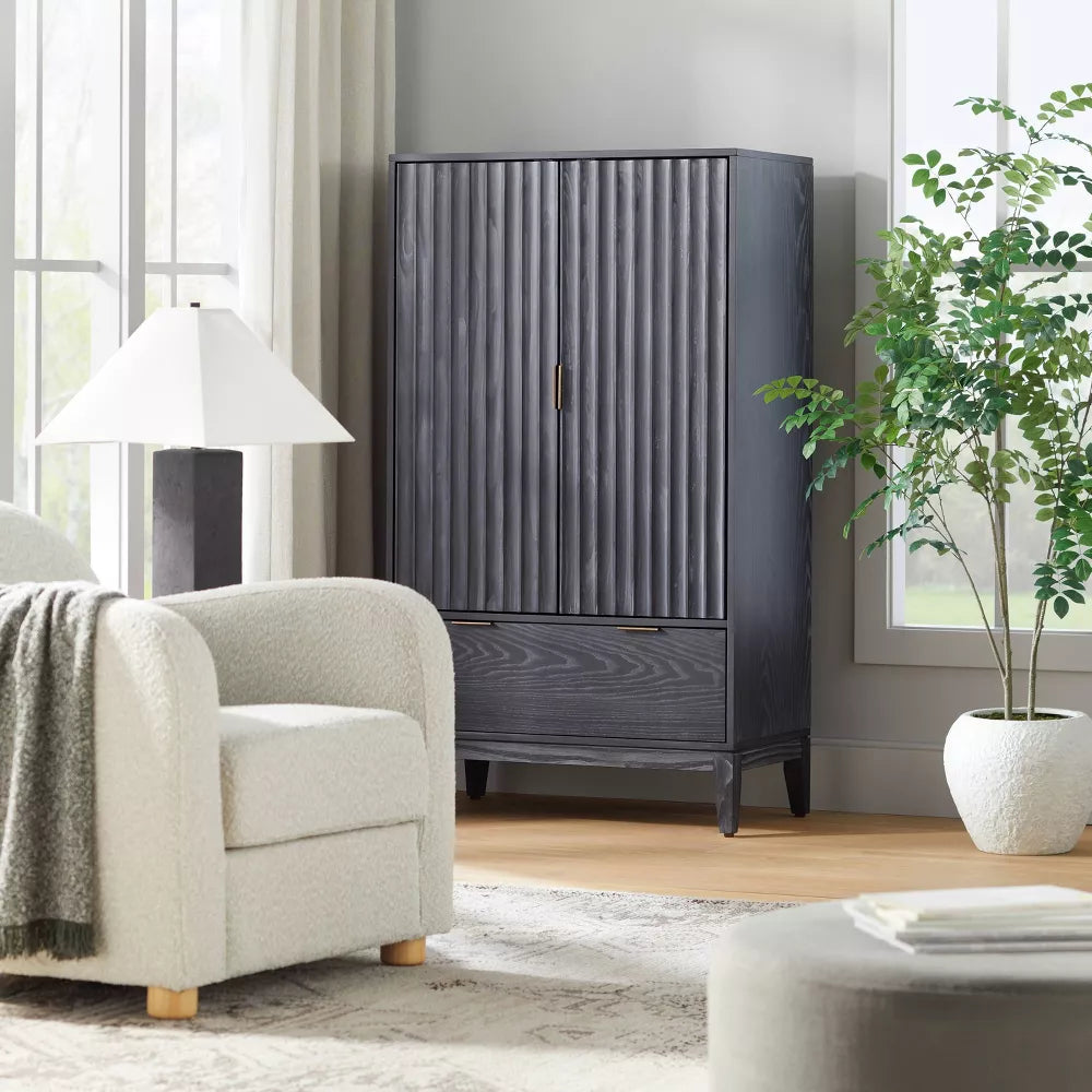 55" Thousand Oaks Wood Scalloped Cabinet Black - Threshold designed with Studio McGee