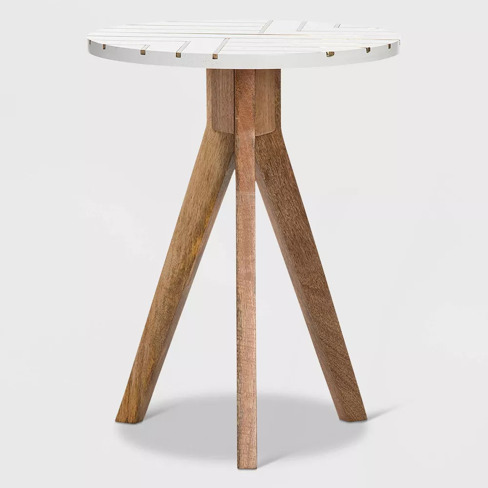 Amari Round Side Table with Brass Inlay Top White - Adore Decor