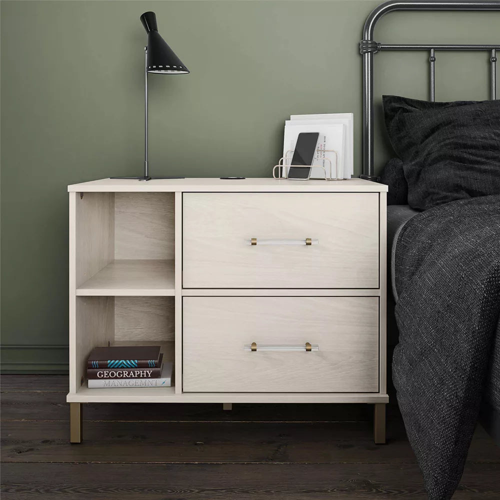 Kalissa Wide Wireless Charger Nightstand White Oak/Gold - Novogratz