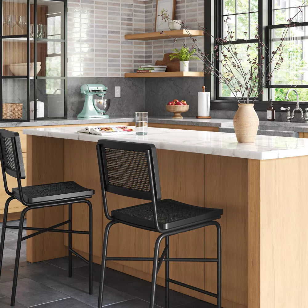 Errol Cane and Wood Counter Height Barstool with Metal Legs Natural - Threshold