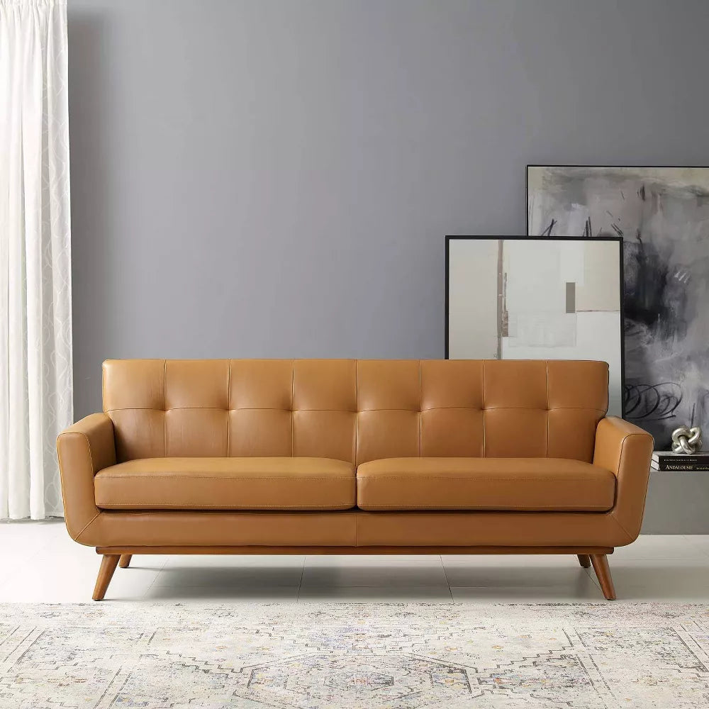 Engage Top-Grain Leather Lounge Living Room Sofa Tan - Modway