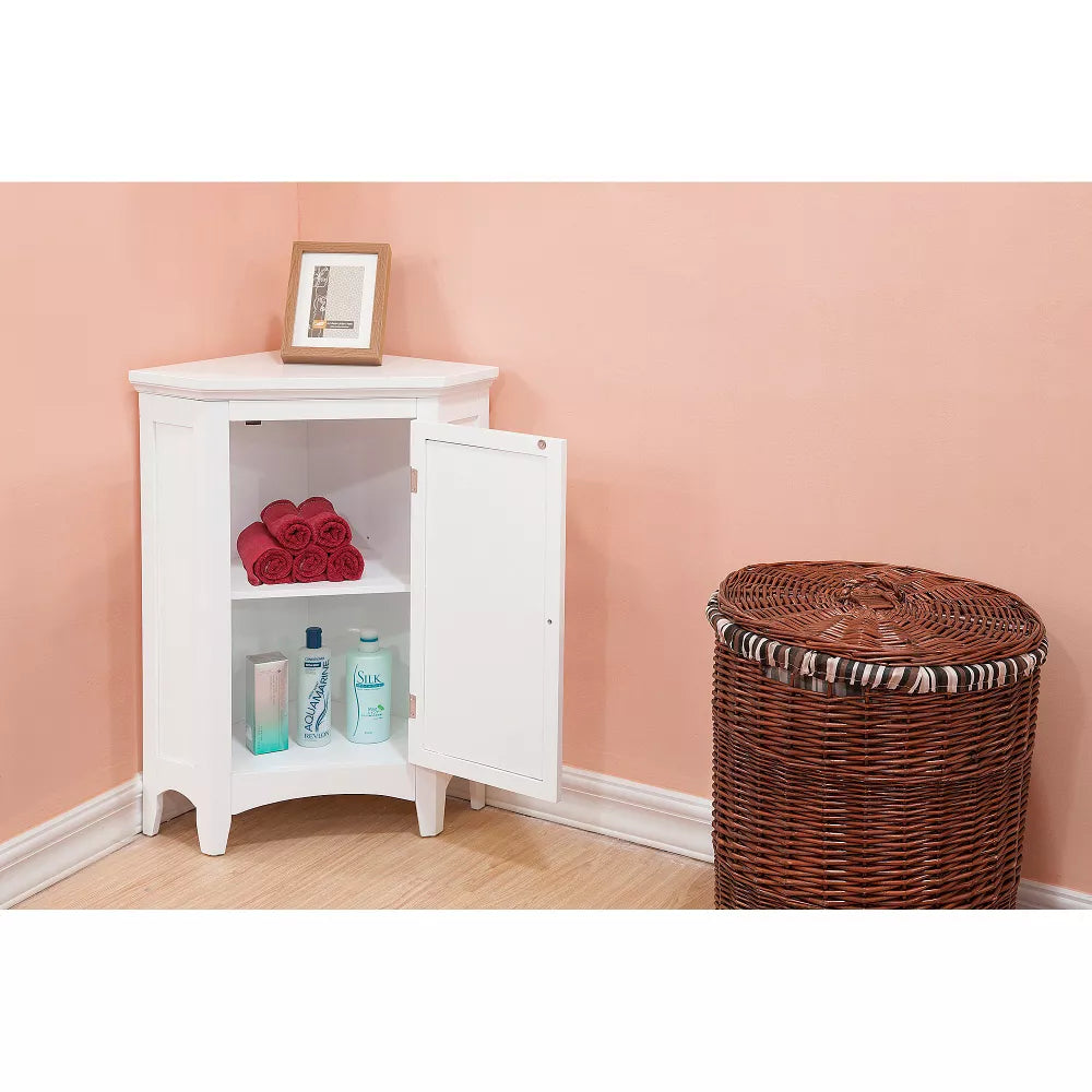 Slone Corner 1 Door Shuttered Floor Cabinet White - Elegant Home Fashions