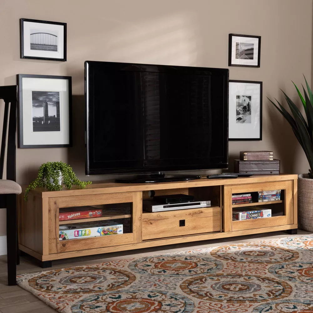 Beasley Wood 1 Drawer TV Stand for TVs up to 65" Oak Brown/Black - Baxton Studio