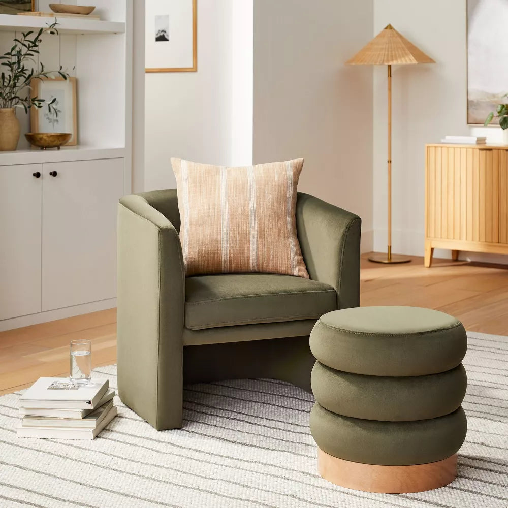 Vernon Upholstered Barrel Accent Chair Olive Velvet - Threshold designed with Studio McGee
