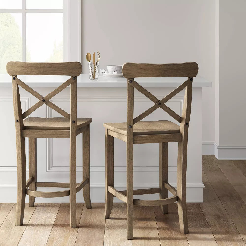 24" Litchfield X-Back Counter Height Barstool Driftwood Brown - Threshold