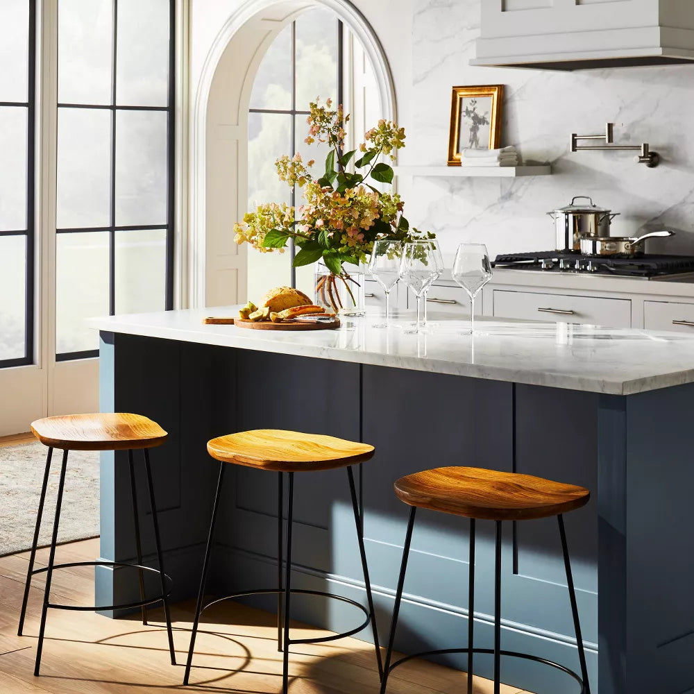 Metal Base Counter Height Barstools with Wood Seat Brown - Threshold designed with Studio McGee