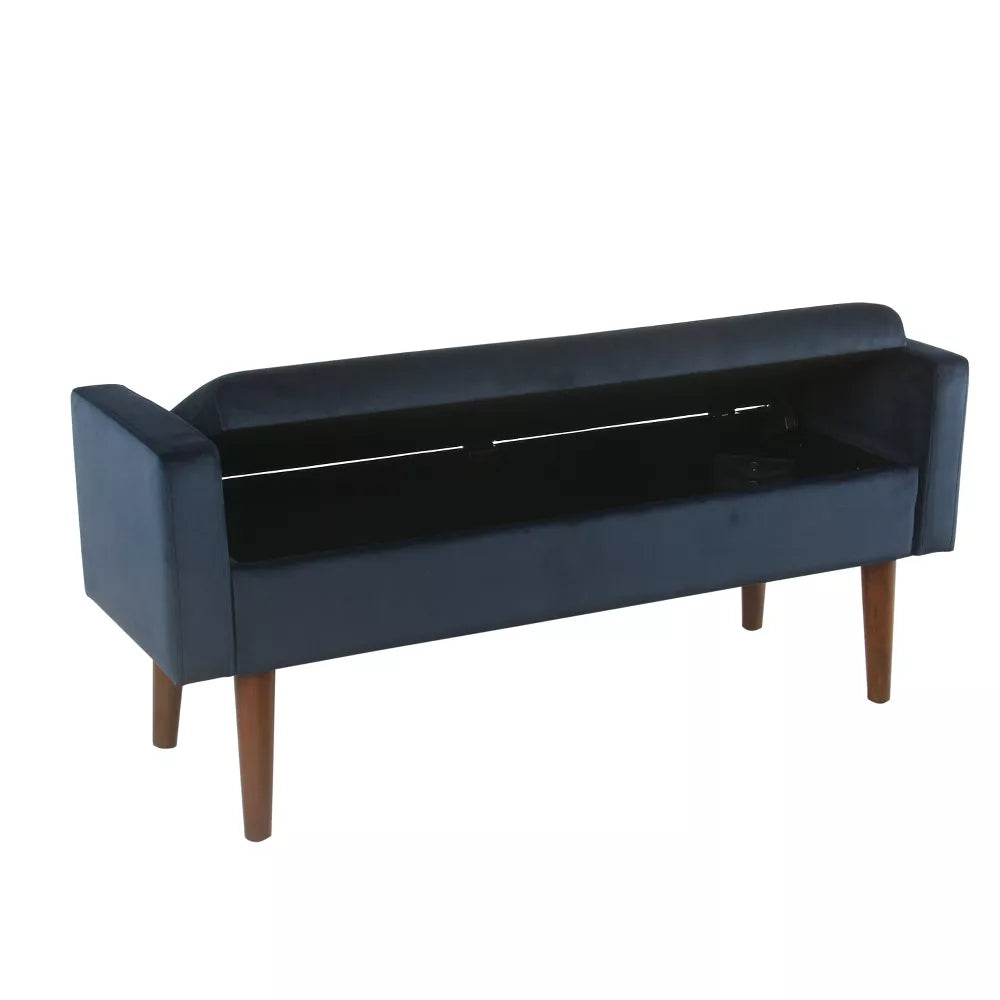 Fulton Velvet Storage Bench Dark Navy -HomePop