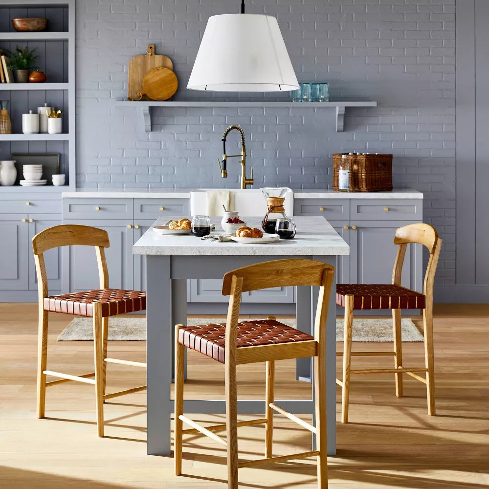Gilbert Arch Back Caned Woven Counter Height Barstool Walnut - Threshold designed with Studio McGee