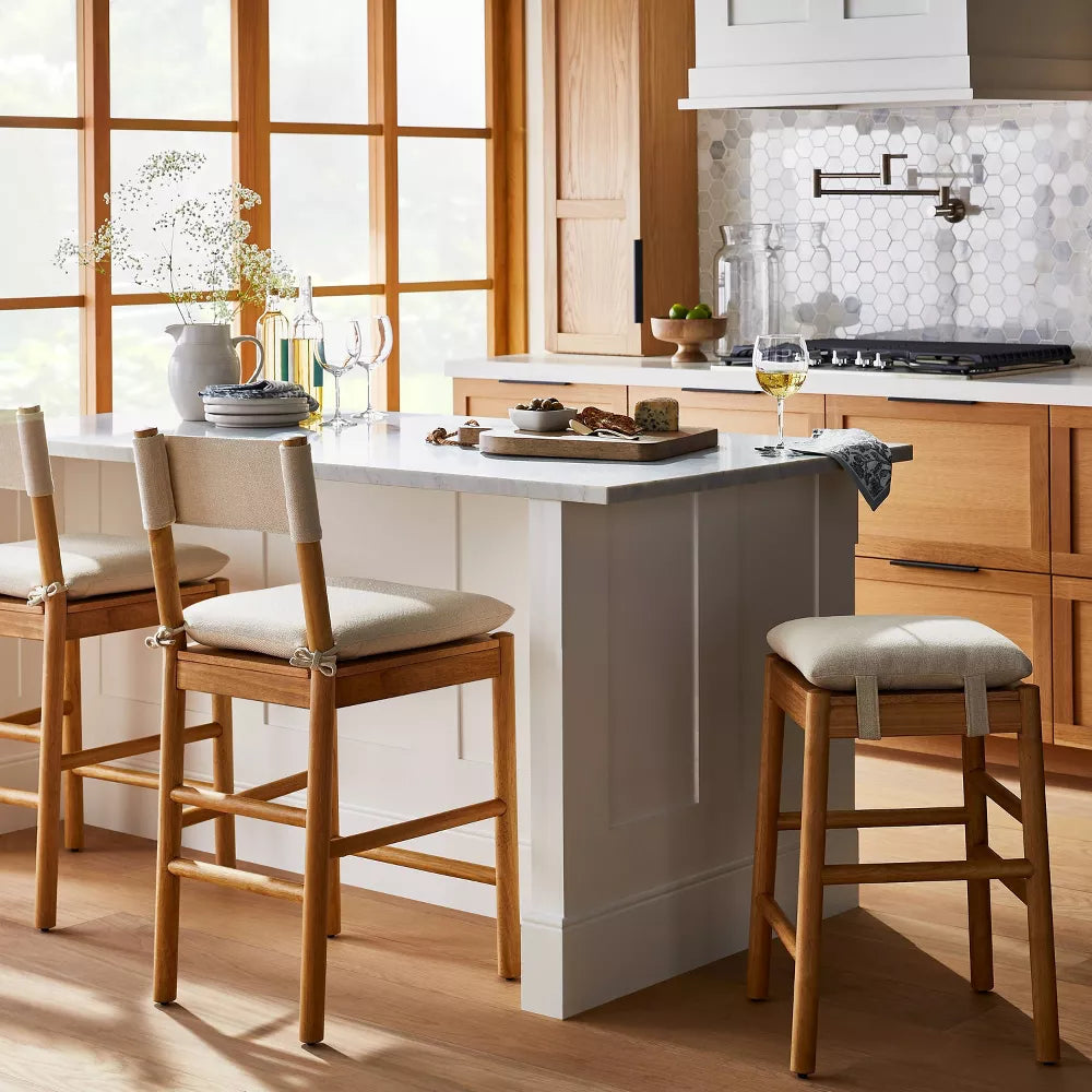 Emery Wood Counter Height Barstool with Upholstered Seat and Sling Back Natural - Threshold designed with Studio McGee