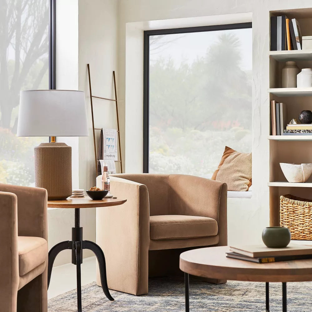 Vernon Light Brown Velvet Upholstered Barrel Accent Chair - Studio McGee