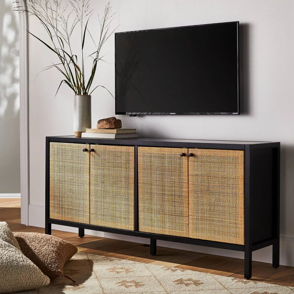 Springville Caned Door TV Stand for TVs up to 60" Black - Threshold designed with Studio McGee