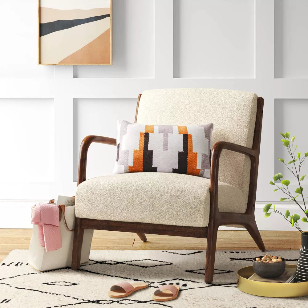 Esters Wood Armchair Cream Boucle/Walnut - Threshold
